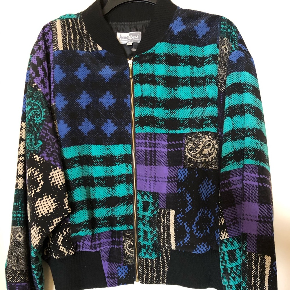 Vibrant Funky 80s Style Hanasport Bomber Jacket XL
